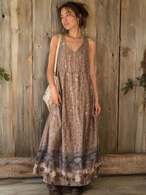 Vintage 90s Primavera Floral Slip Dress Size M Tie Back Maxi Sleeveless Boho Y2K